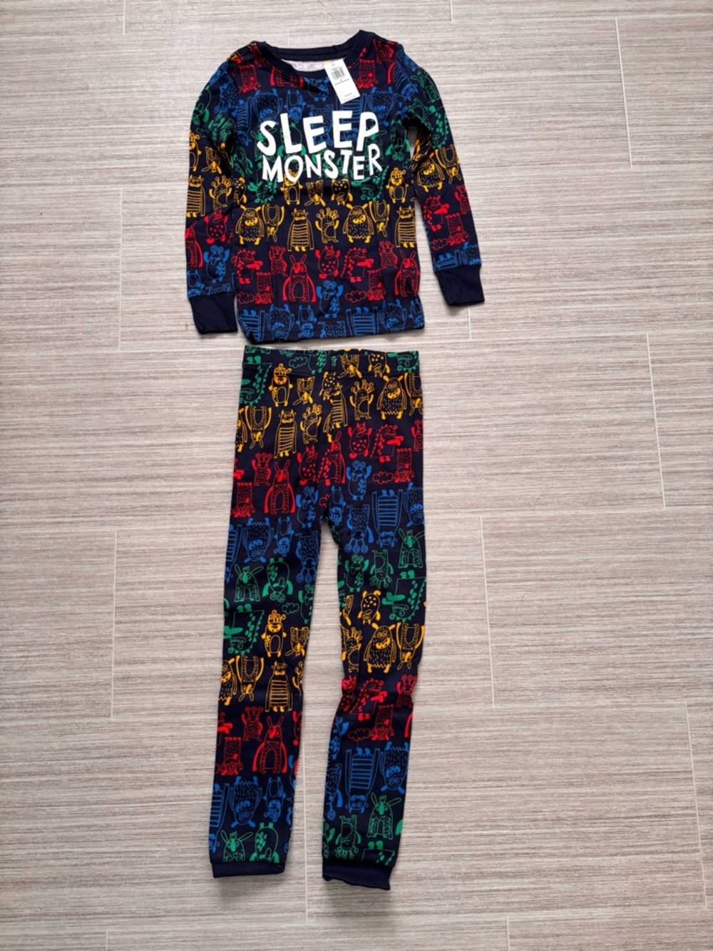 🌻5/$20🌻Old Navy Navy 'Sleep Monster' Pajama Set with Red, Green, Yellow & Blue